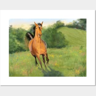 Horse Galloping in a Meadow Posters and Art